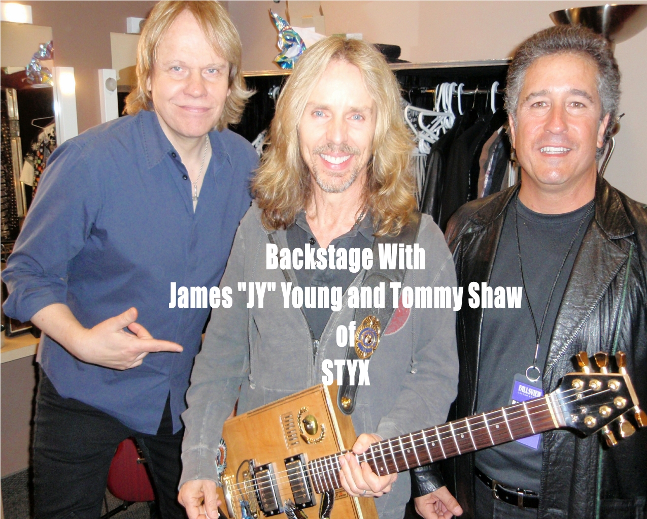 Exclusive personal video of multi-platinum, multi-Grammy award rock legends James "JY" Young and Tommy Shaw of STYX backstage playing the iconic "Bad Dude" guitar built by Charlie Tona for Bo Diddley, later performed on stage by Tommy Shaw during the concert.